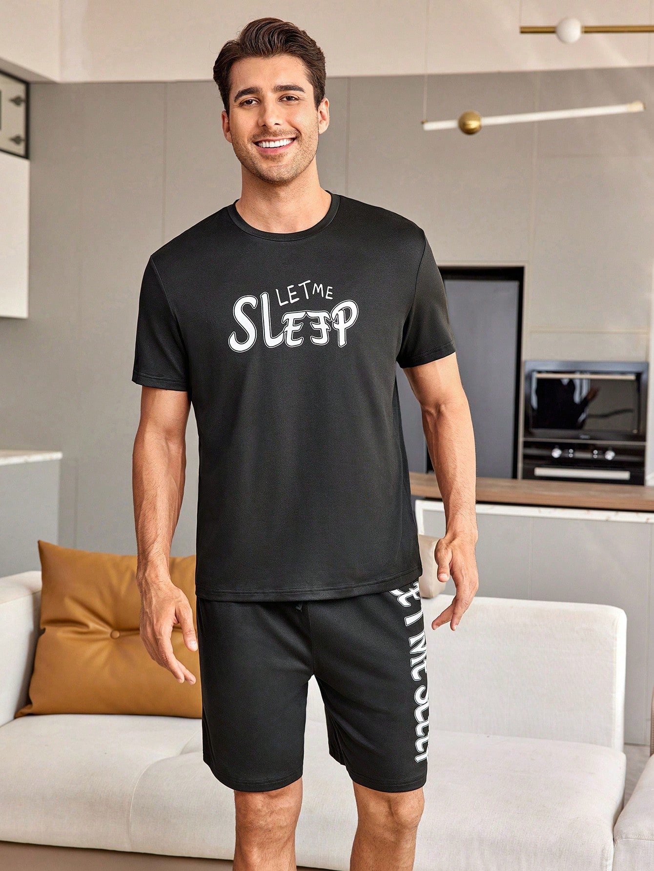 Heren Sloganprint Korte mouwen Shorts Pyjama's