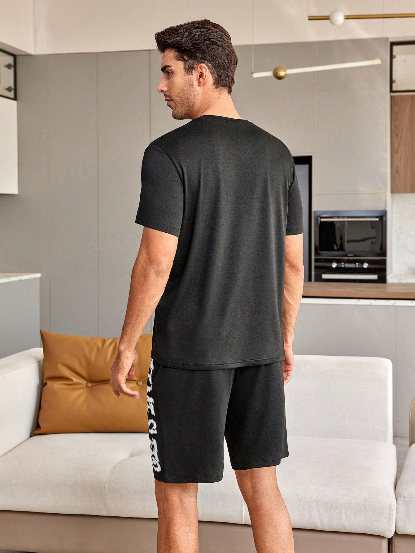 Heren Sloganprint Korte mouwen Shorts Pyjama's