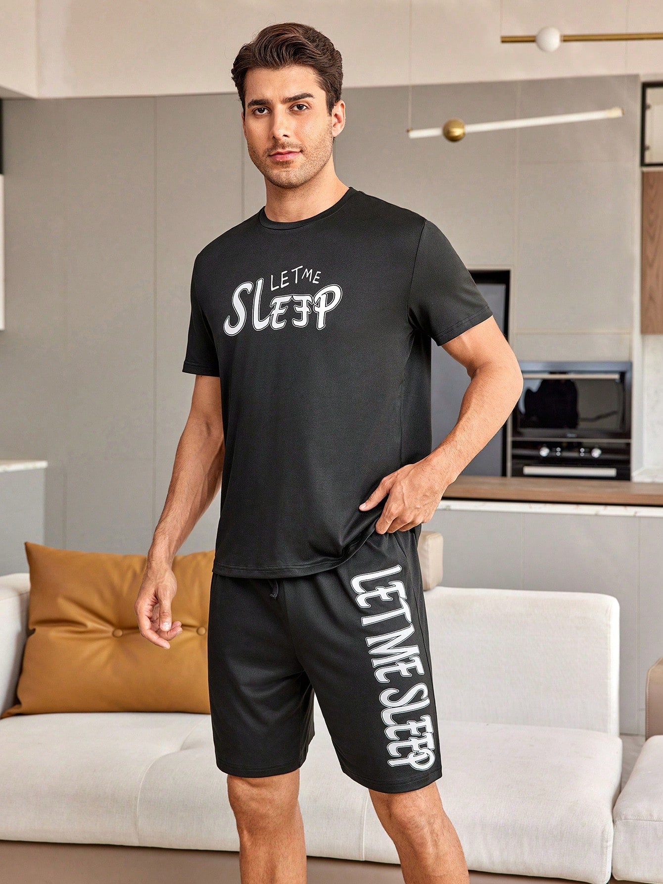 Heren Sloganprint Korte mouwen Shorts Pyjama's