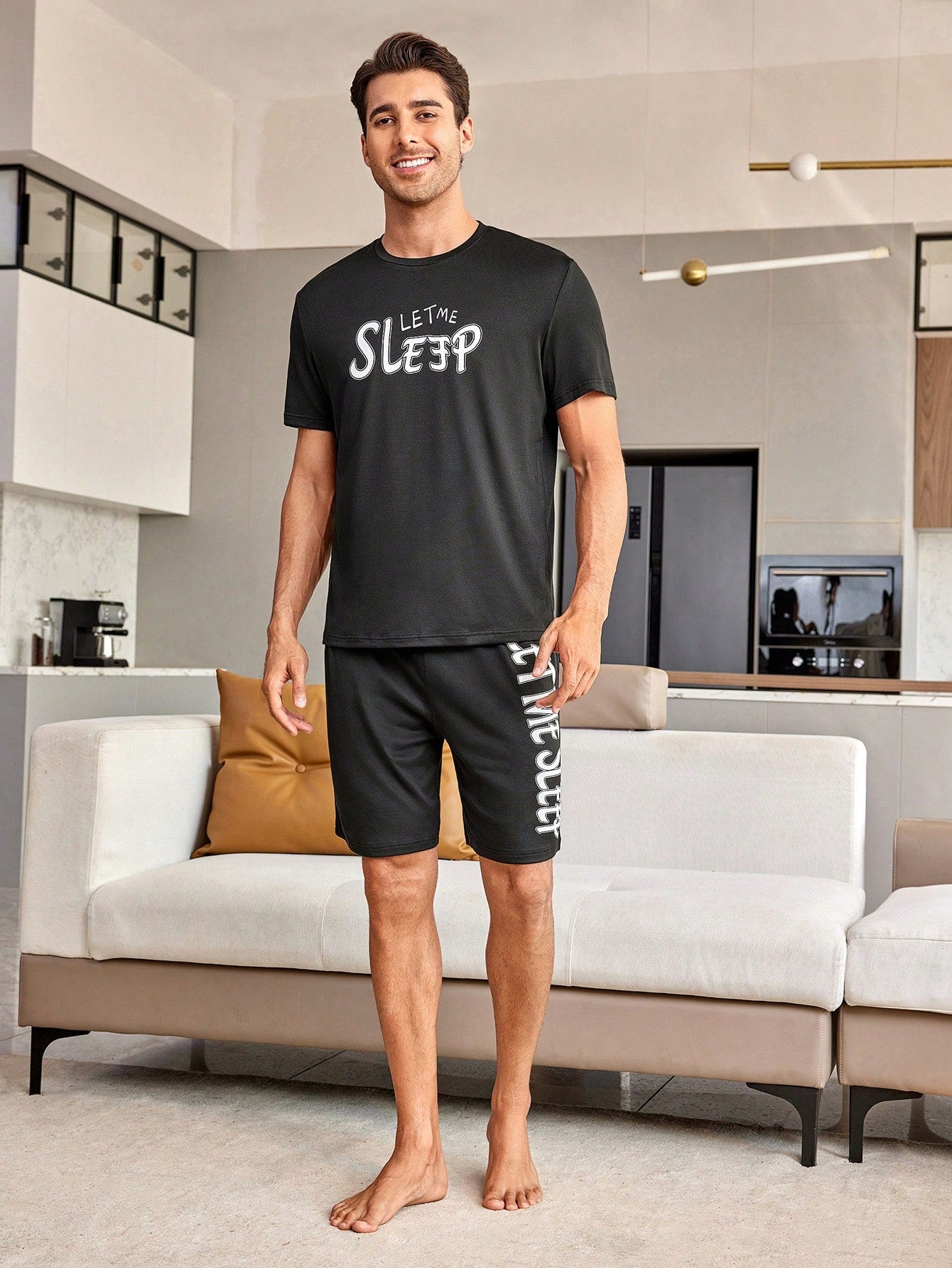 Heren Sloganprint Korte mouwen Shorts Pyjama's