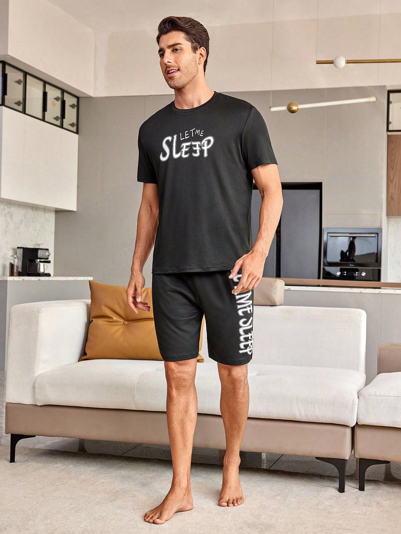 Heren Sloganprint Korte mouwen Shorts Pyjama's