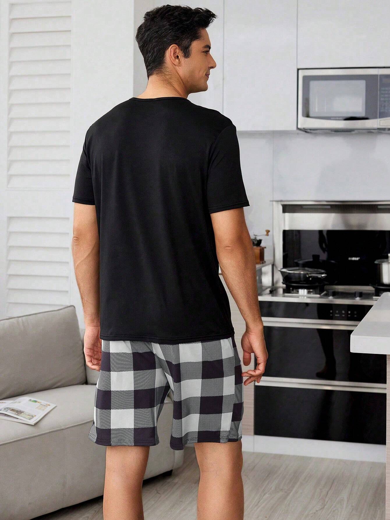 Geruite print Heren Korte mouwen En Shorts Huiskleding Sets