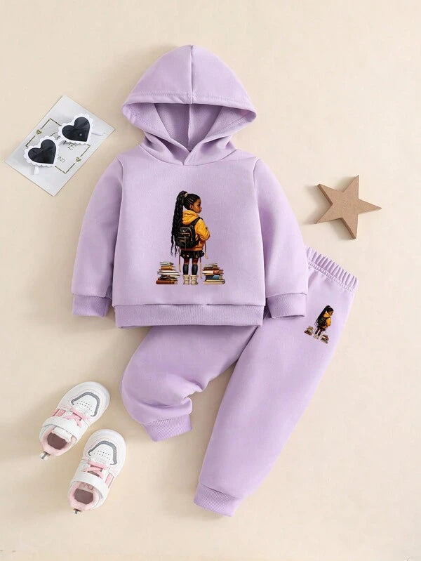 Lila Schoolmeisjes Hoodie Set