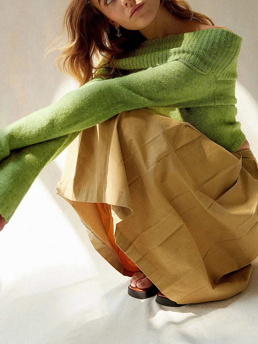 Mis Deze Stijlvolle Groene Off-Shoulder Trui Niet - Beperkte Voorraad!