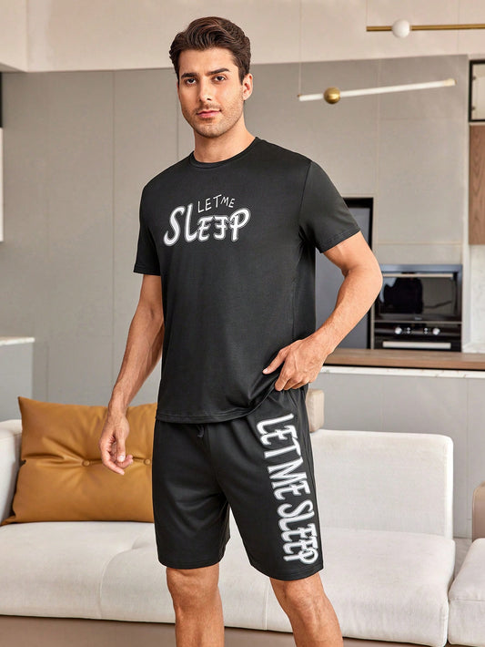 Heren Sloganprint Korte mouwen Shorts Pyjama's