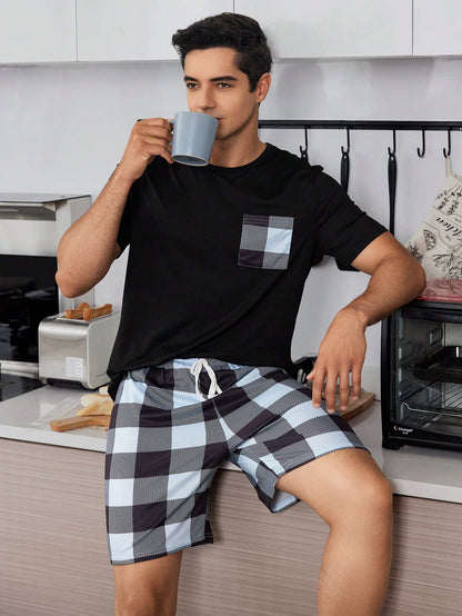 Geruite print Heren Korte mouwen En Shorts Huiskleding Sets