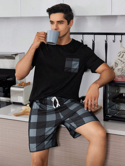 Geruite print Heren Korte mouwen En Shorts Huiskleding Sets