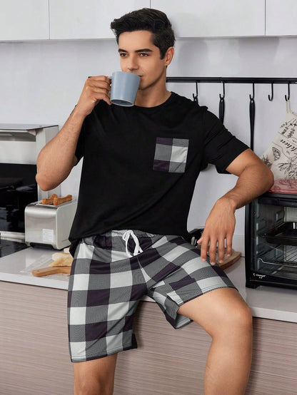 Geruite print Heren Korte mouwen En Shorts Huiskleding Sets