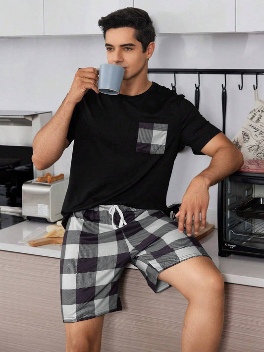 Geruite print Heren Korte mouwen En Shorts Huiskleding Sets