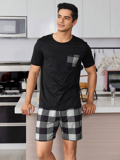 Geruite print Heren Korte mouwen En Shorts Huiskleding Sets
