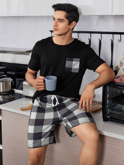 Geruite print Heren Korte mouwen En Shorts Huiskleding Sets