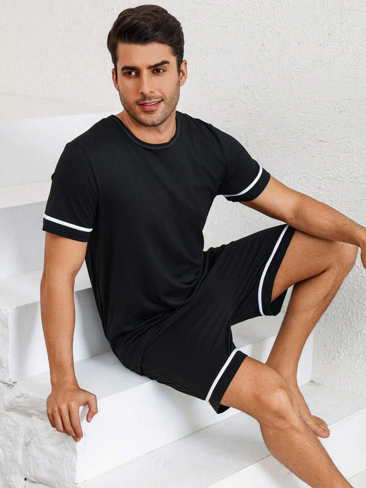 Manfinity Casual heren T-shirt met ronde hals, korte mouwen en shorts, homewear-set, zomer