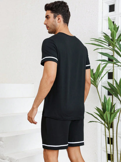 Manfinity Casual heren T-shirt met ronde hals, korte mouwen en shorts, homewear-set, zomer