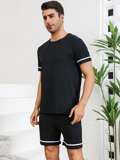 Manfinity Casual heren T-shirt met ronde hals, korte mouwen en shorts, homewear-set, zomer