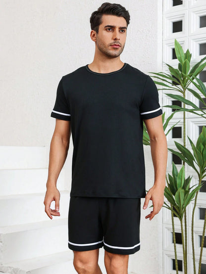 Manfinity Casual heren T-shirt met ronde hals, korte mouwen en shorts, homewear-set, zomer