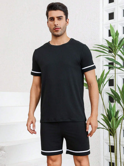 Manfinity Casual heren T-shirt met ronde hals, korte mouwen en shorts, homewear-set, zomer