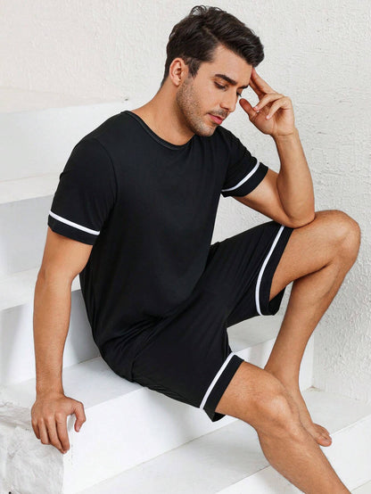Manfinity Casual heren T-shirt met ronde hals, korte mouwen en shorts, homewear-set, zomer