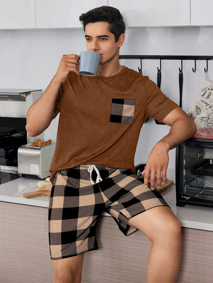 Geruite print Heren Korte mouwen En Shorts Huiskleding Sets