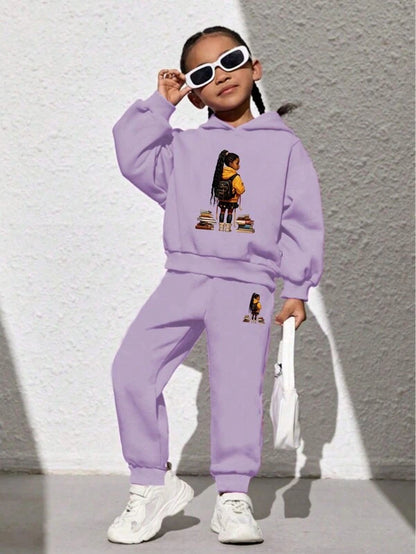 Lila Schoolmeisjes Hoodie Set