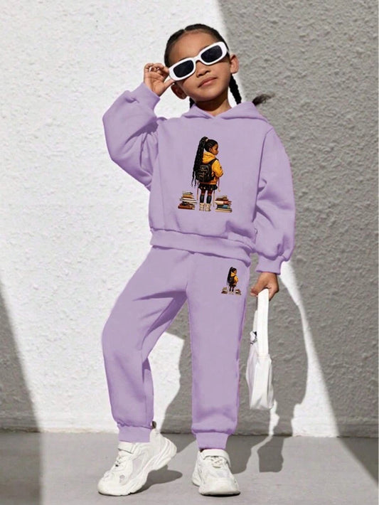 Lila Schoolmeisjes Hoodie Set
