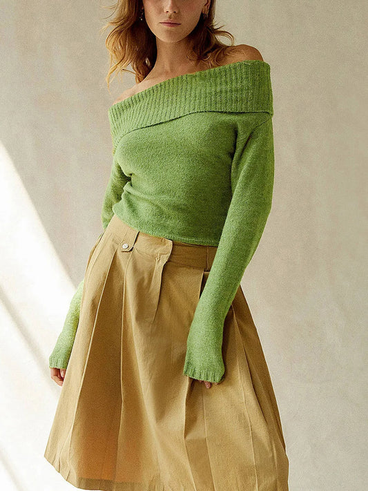 Mis Deze Stijlvolle Groene Off-Shoulder Trui Niet - Beperkte Voorraad!